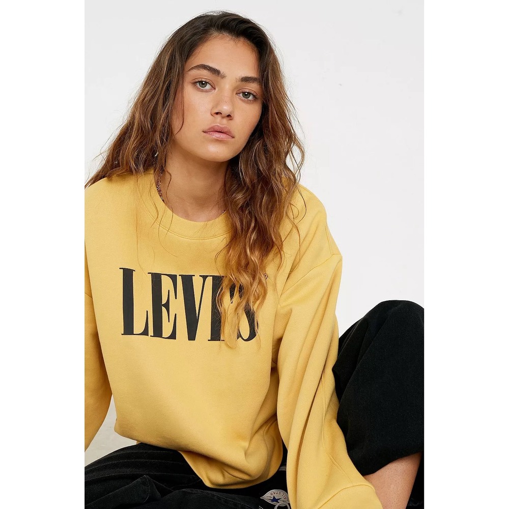 NWT LEVI'S Graphic Diana Crew Sweatshirt Mustard Yellow Size Medium Relaxed Crop